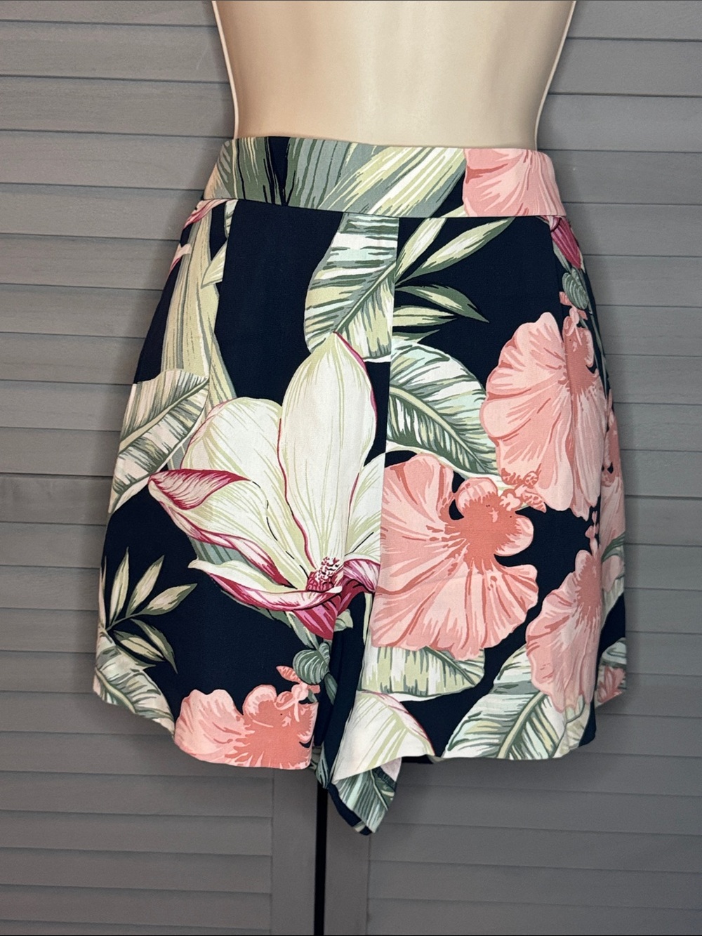 Ann Taylor Navy Floral Circle Skirt with Pink & Green Print